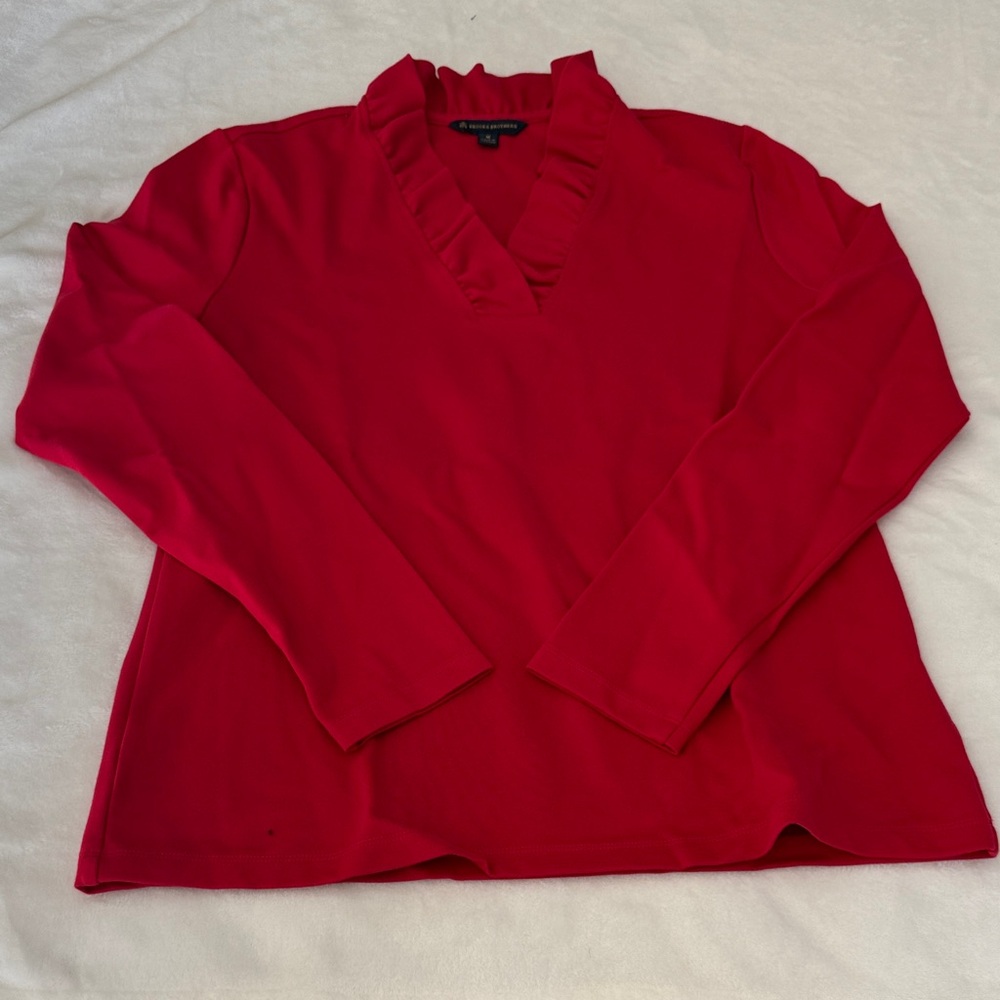 Brooks Brothers Red Ruffled V-Neck Women's Top
